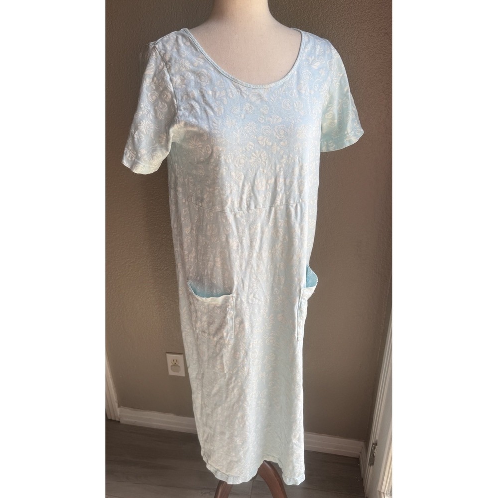 Vtg Fresh Produce Maxi Sun Dress Floral Blue Pocket Cotton Beach Coastal Small